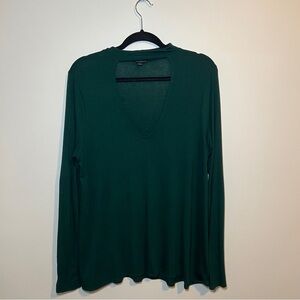 Express Dark Green Long Sleeve Cut-Out V-Neck Top Size L
